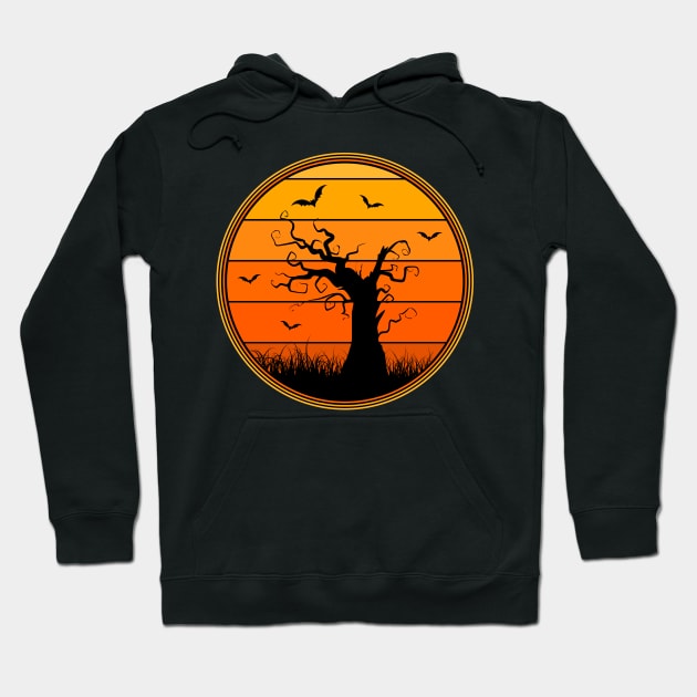 Vintage Style Creepy Tree Halloween Sunset Hoodie by guitar75